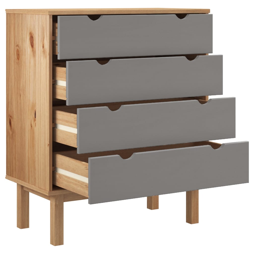 Barna-szürke tömör fenyőfa fiókos szekrény 76,5x39,5x90 cm Barna-szürke tömör fenyőfa fiókos szekrény 76,5x39,5x90 cm