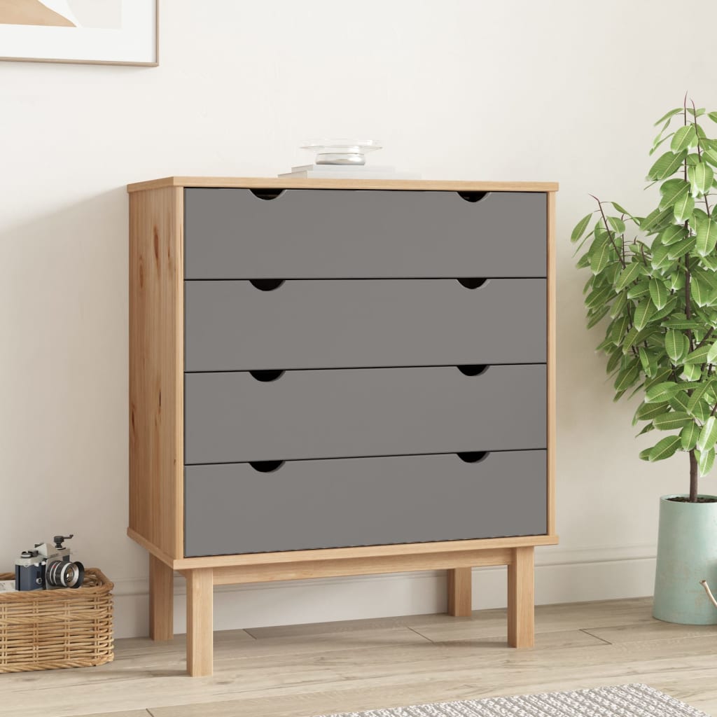 Barna-szürke tömör fenyőfa fiókos szekrény 76,5x39,5x90 cm Barna-szürke tömör fenyőfa fiókos szekrény 76,5x39,5x90 cm