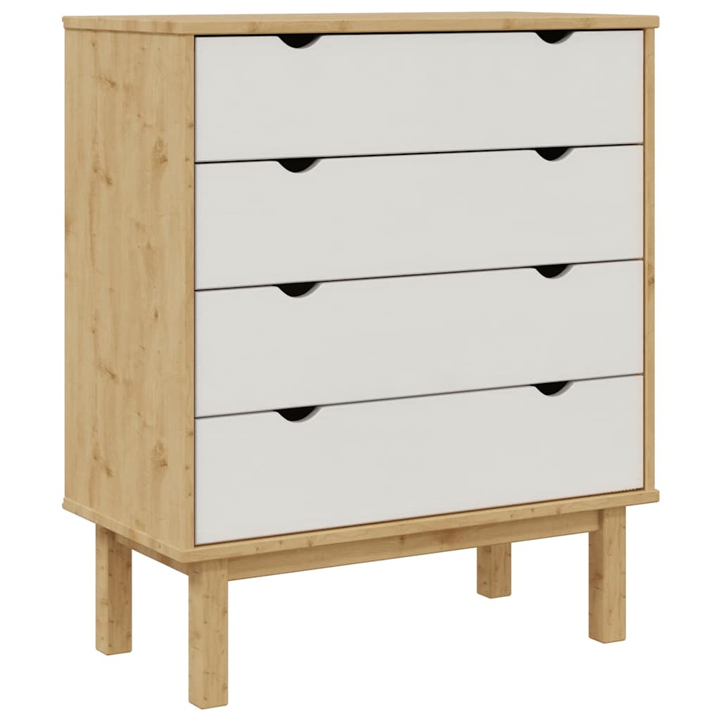 Otta barna-fehér tömör fenyőfa fiókos szekrény 76,5x39,5x90 cm