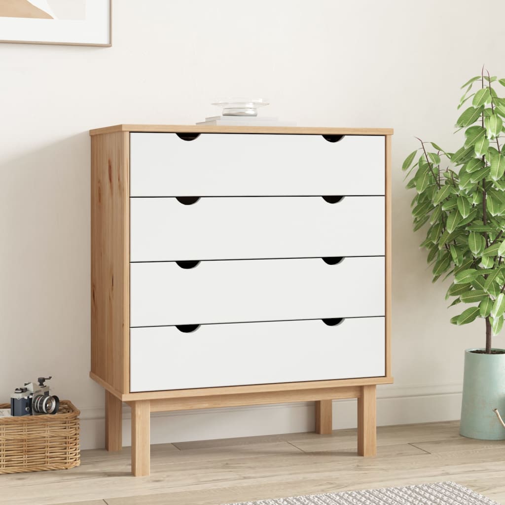 Barna-fehér tömör fenyőfa fiókos szekrény 76,5x39,5x90 cm Barna-fehér tömör fenyőfa fiókos szekrény 76,5x39,5x90 cm