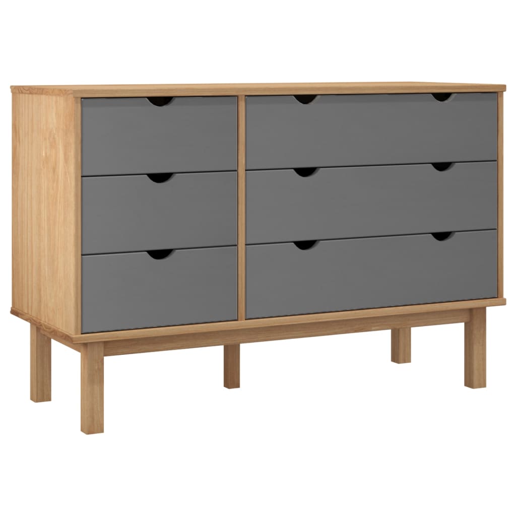 Barna-szürke tömör fenyőfa fiókos szekrény 113,5x39,5x73 cm Barna-szürke tömör fenyőfa fiókos szekrény 113,5x39,5x73 cm