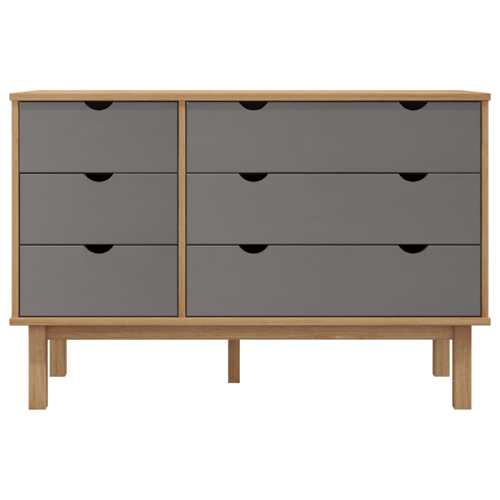 Barna-szürke tömör fenyőfa fiókos szekrény 113,5x39,5x73 cm Barna-szürke tömör fenyőfa fiókos szekrény 113,5x39,5x73 cm