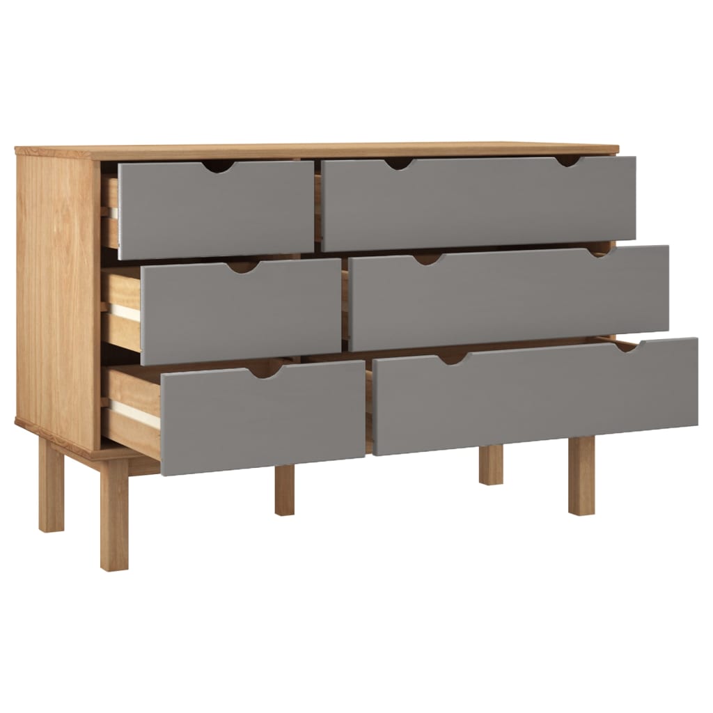 Barna-szürke tömör fenyőfa fiókos szekrény 113,5x39,5x73 cm Barna-szürke tömör fenyőfa fiókos szekrény 113,5x39,5x73 cm