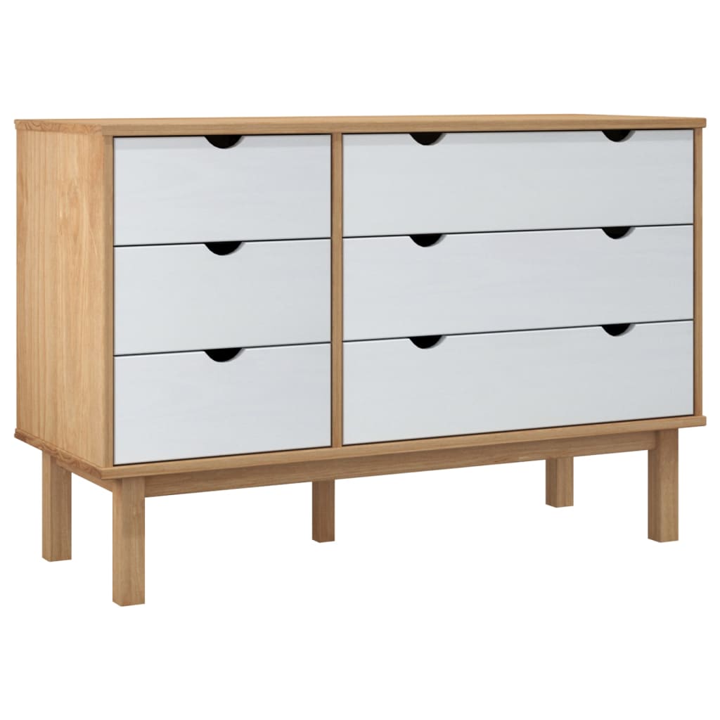 Barna-fehér tömör fenyőfa fiókos szekrény 113,5x39,5x73 cm Barna-fehér tömör fenyőfa fiókos szekrény 113,5x39,5x73 cm