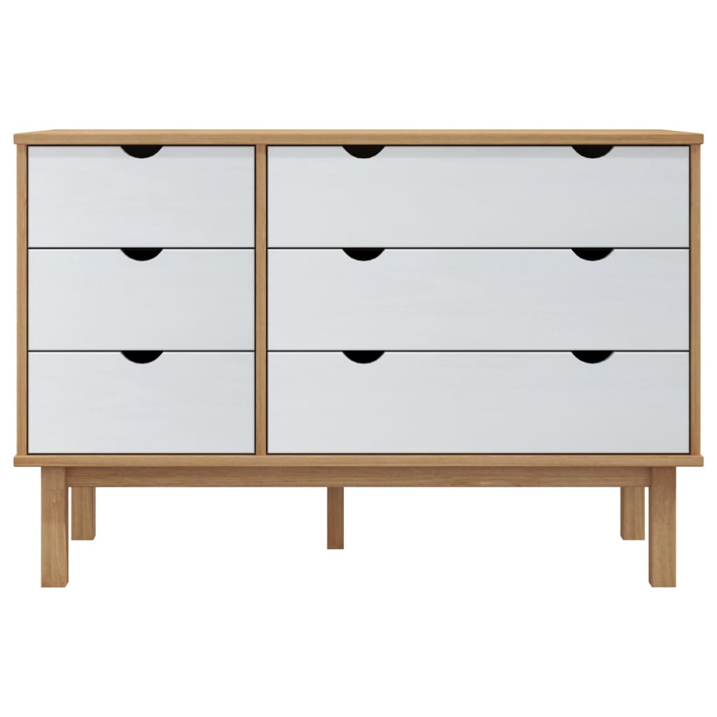 Barna-fehér tömör fenyőfa fiókos szekrény 113,5x39,5x73 cm Barna-fehér tömör fenyőfa fiókos szekrény 113,5x39,5x73 cm