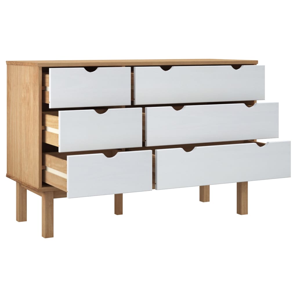 Barna-fehér tömör fenyőfa fiókos szekrény 113,5x39,5x73 cm Barna-fehér tömör fenyőfa fiókos szekrény 113,5x39,5x73 cm