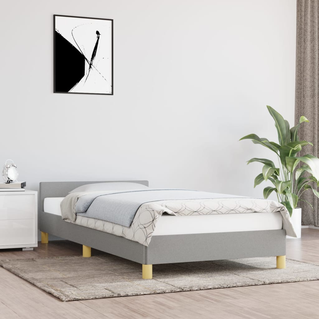 Világosszürke szövet ágykeret fejtámlával 90 x 190 cm