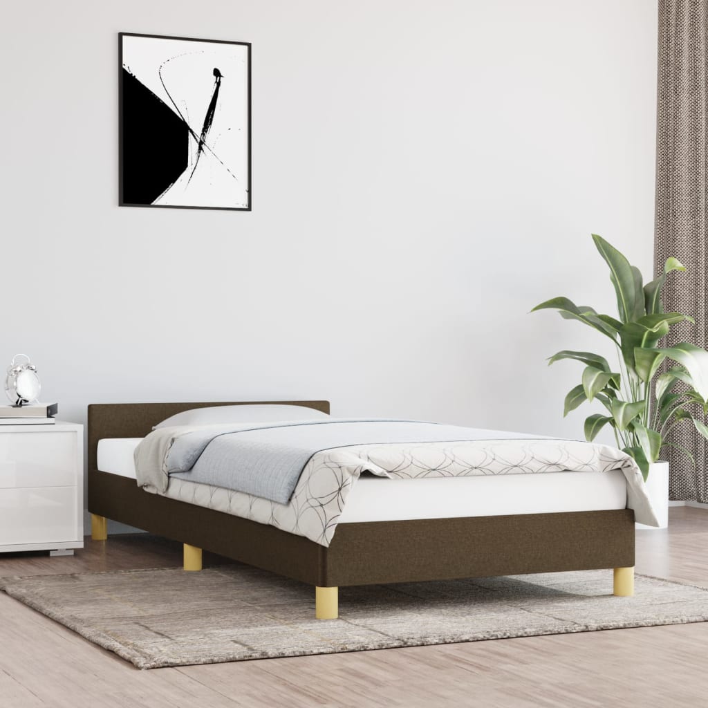 Sötétbarna szövet ágykeret fejtámlával 90 x 190 cm