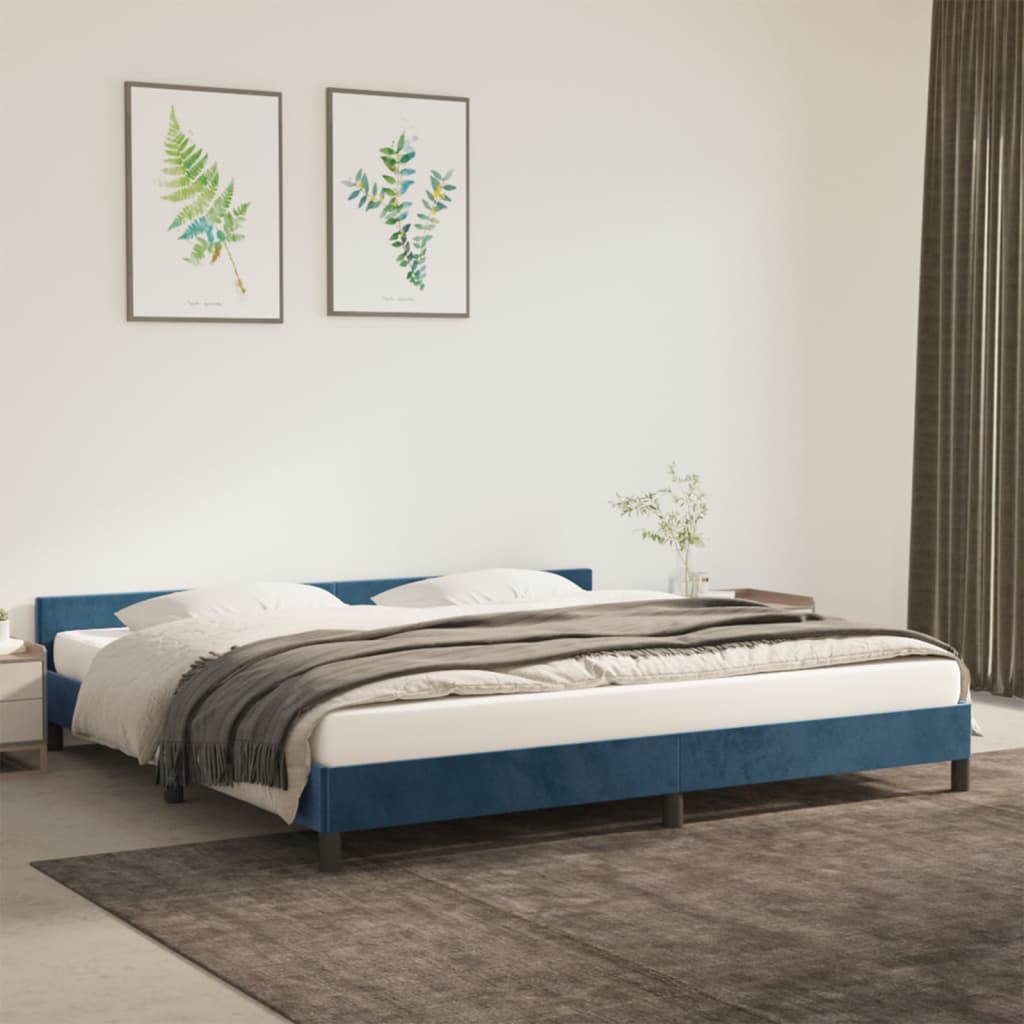 Sötétkék bársony ágykeret fejtámlával 200 x 200 cm