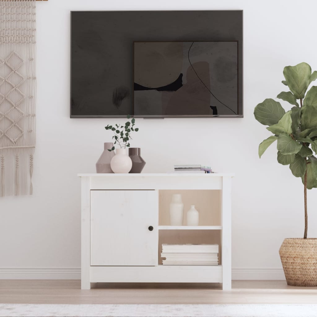 Fehér tömör fenyőfa tv-szekrény 70 x 36,5 x 52 cm