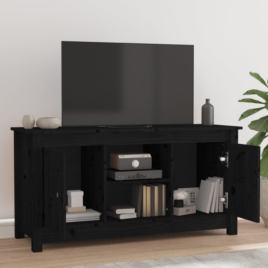 Fekete tömör fenyőfa tv-szekrény 103 x 36,5 x 52 cm Fekete tömör fenyőfa tv-szekrény 103 x 36,5 x 52 cm