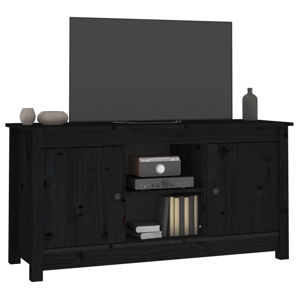 Fekete tömör fenyőfa tv-szekrény 103 x 36,5 x 52 cm Fekete tömör fenyőfa tv-szekrény 103 x 36,5 x 52 cm