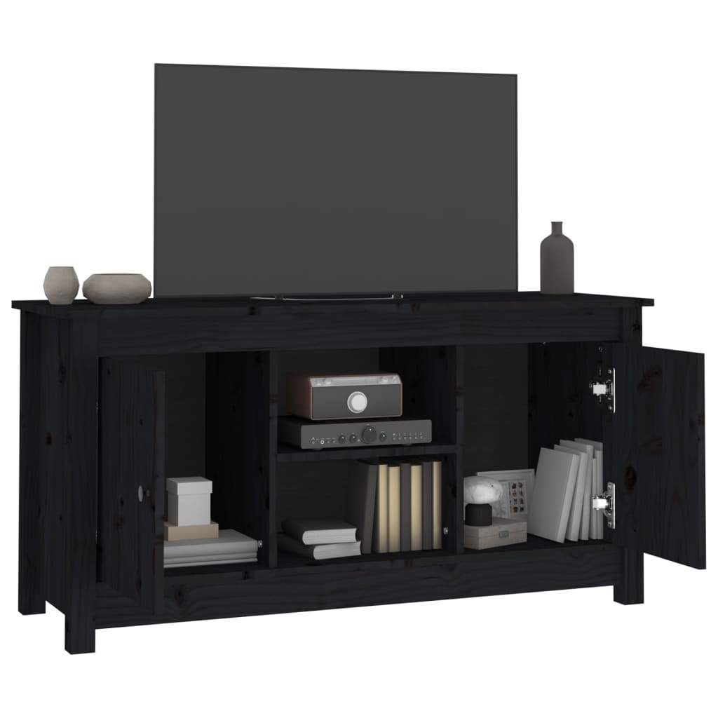 Fekete tömör fenyőfa tv-szekrény 103 x 36,5 x 52 cm Fekete tömör fenyőfa tv-szekrény 103 x 36,5 x 52 cm