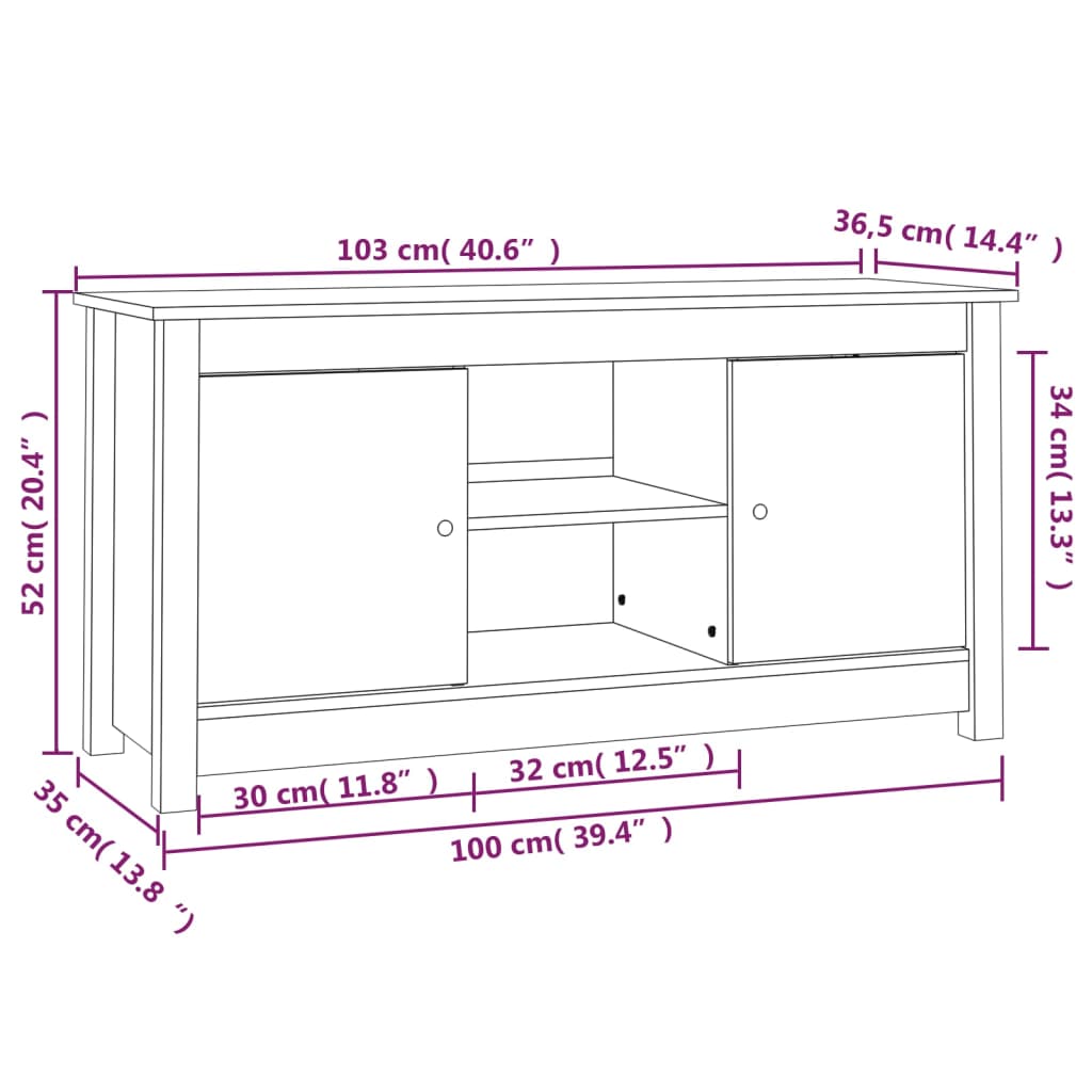 Fekete tömör fenyőfa tv-szekrény 103 x 36,5 x 52 cm Fekete tömör fenyőfa tv-szekrény 103 x 36,5 x 52 cm