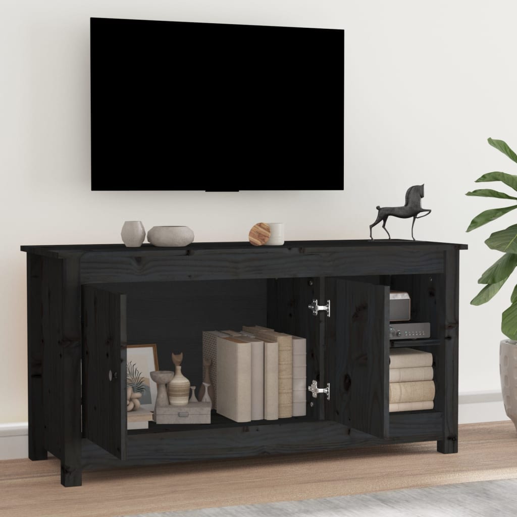 Fekete tömör fenyőfa tv-szekrény 103 x 36,5 x 52 cm Fekete tömör fenyőfa tv-szekrény 103 x 36,5 x 52 cm