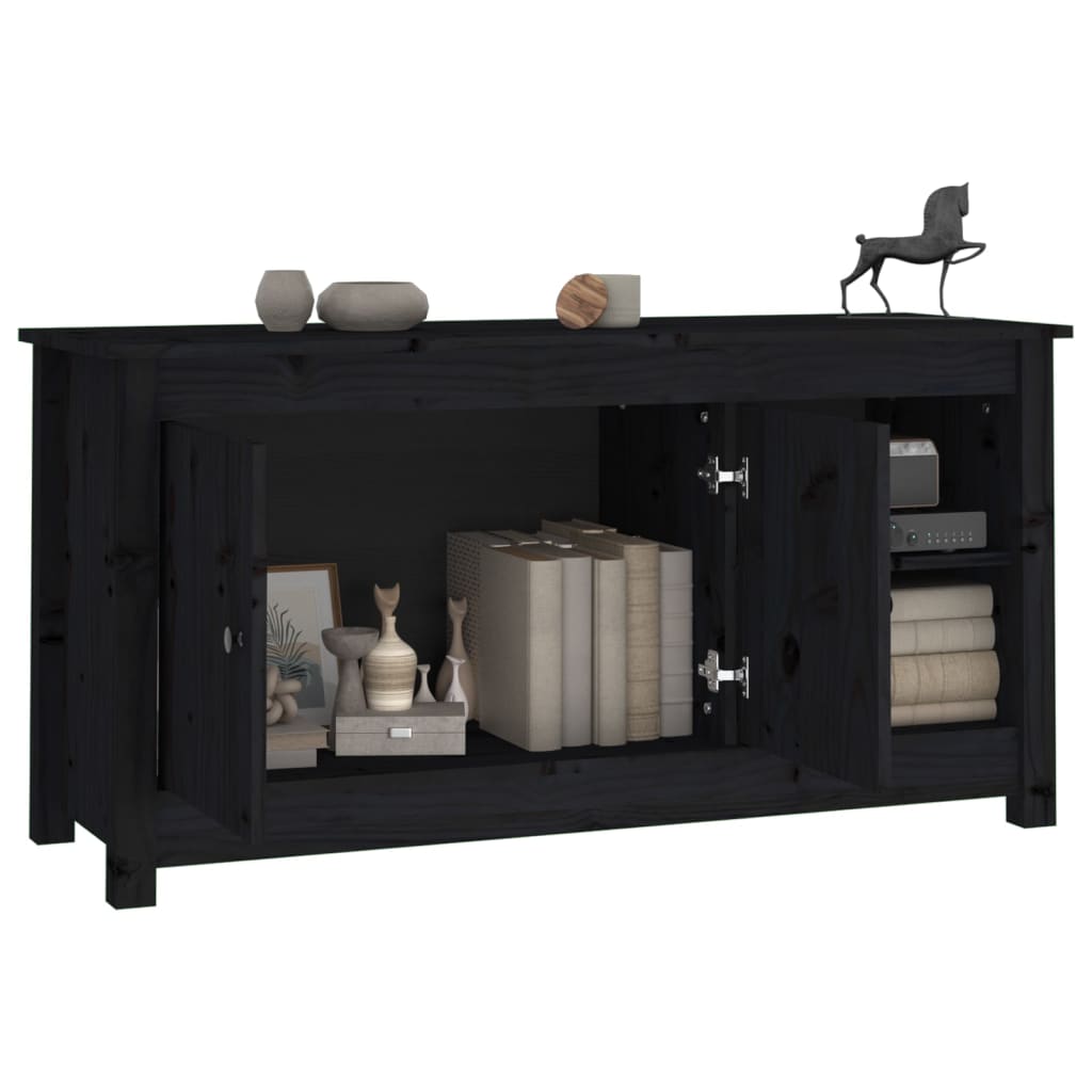 Fekete tömör fenyőfa tv-szekrény 103 x 36,5 x 52 cm Fekete tömör fenyőfa tv-szekrény 103 x 36,5 x 52 cm