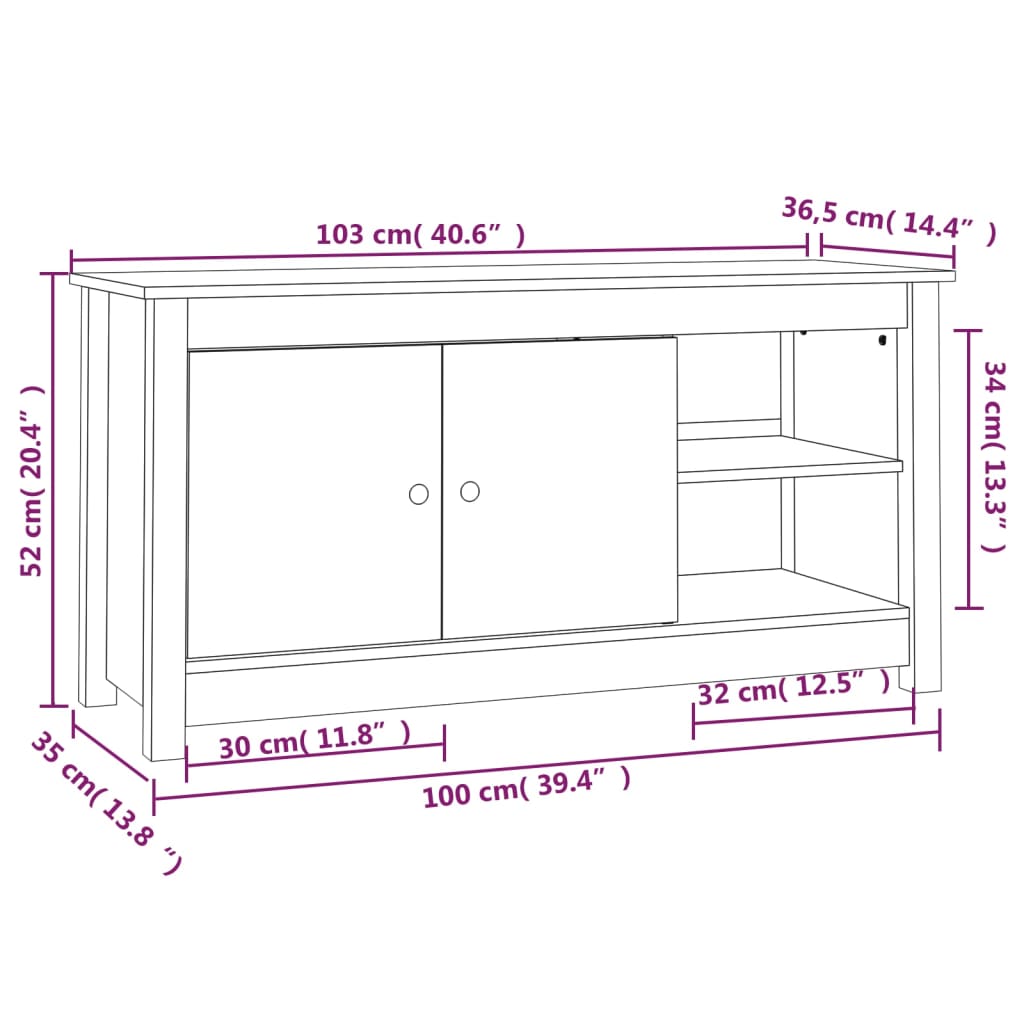 Fekete tömör fenyőfa tv-szekrény 103 x 36,5 x 52 cm Fekete tömör fenyőfa tv-szekrény 103 x 36,5 x 52 cm