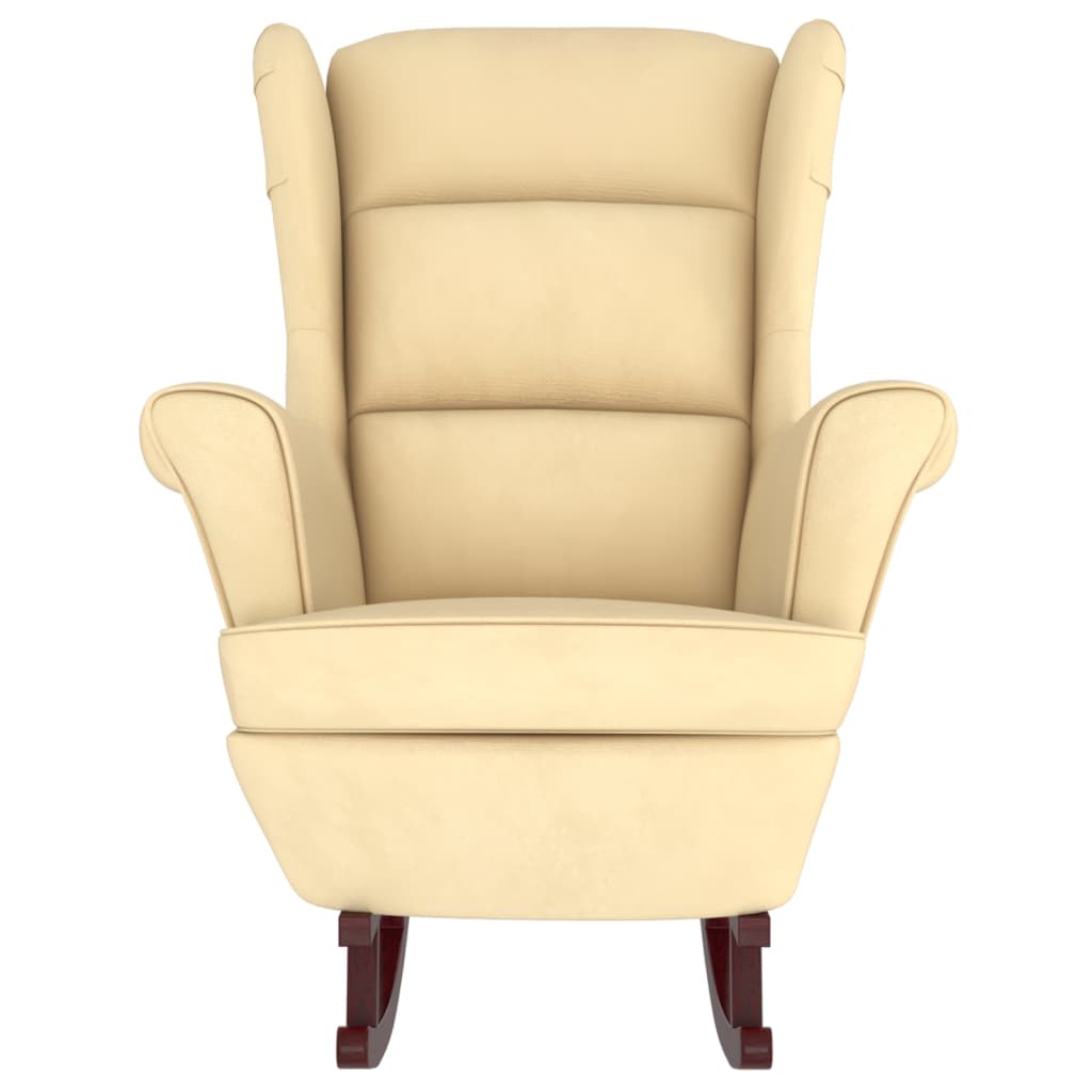 Fekete bársony hintaszék fa lábakkal és lábtartóval