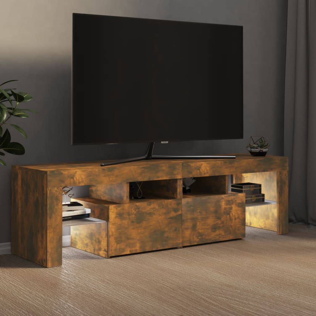 Füstös tölgyszínű tv-szekrény led-lámpákkal 140 x 36,5 x 40 cm Füstös tölgyszínű tv-szekrény led-lámpákkal 140 x 36,5 x 40 cm