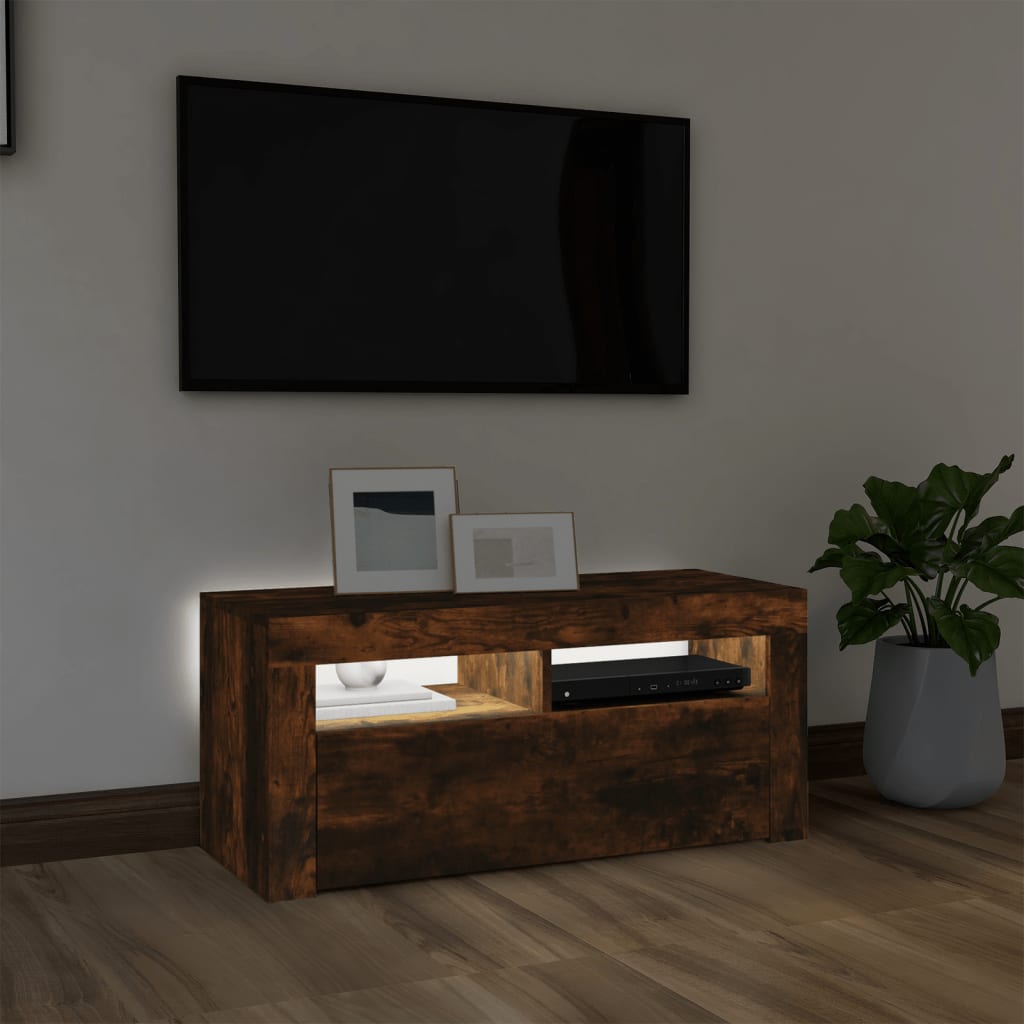 Füstös tölgyszínű tv-szekrény led-világítással 90 x 35 x 40 cm