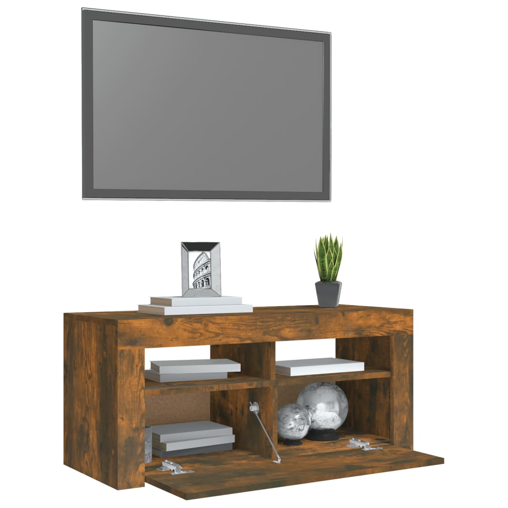 Füstös tölgyszínű tv-szekrény led-világítással 90 x 35 x 40 cm