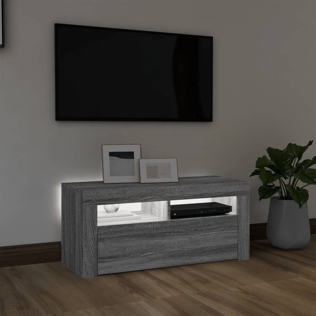 Szürke sonoma színű tv-szekrény led-világítással 90x35x40 cm Szürke sonoma színű tv-szekrény led-világítással 90x35x40 cm