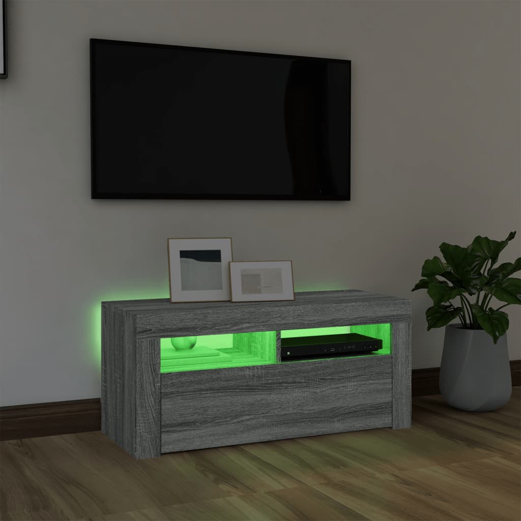 Szürke sonoma színű tv-szekrény led-világítással 90x35x40 cm Szürke sonoma színű tv-szekrény led-világítással 90x35x40 cm