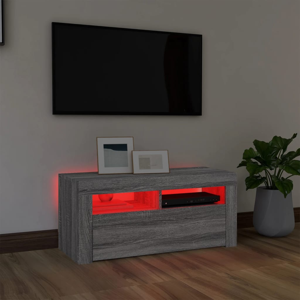 Szürke sonoma színű tv-szekrény led-világítással 90x35x40 cm Szürke sonoma színű tv-szekrény led-világítással 90x35x40 cm