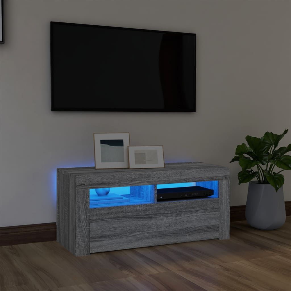 Szürke sonoma színű tv-szekrény led-világítással 90x35x40 cm Szürke sonoma színű tv-szekrény led-világítással 90x35x40 cm