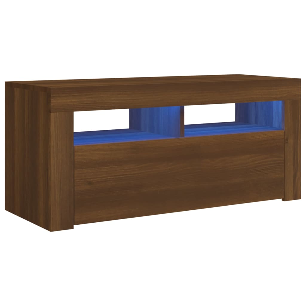 Barna tölgyszínű tv-szekrény led-világítással 90 x 35 x 40 cm Barna tölgyszínű tv-szekrény led-világítással 90 x 35 x 40 cm