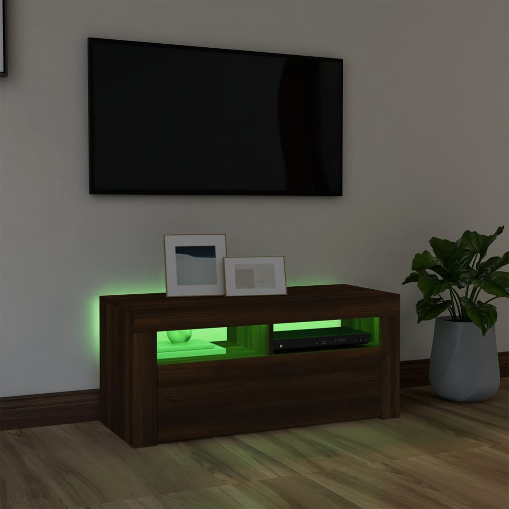 Barna tölgyszínű tv-szekrény led-világítással 90 x 35 x 40 cm Barna tölgyszínű tv-szekrény led-világítással 90 x 35 x 40 cm