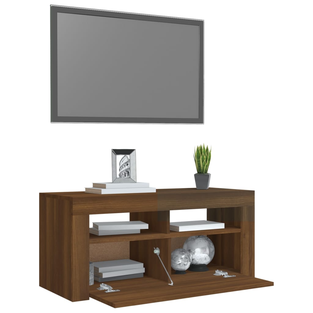 Barna tölgyszínű tv-szekrény led-világítással 90 x 35 x 40 cm Barna tölgyszínű tv-szekrény led-világítással 90 x 35 x 40 cm
