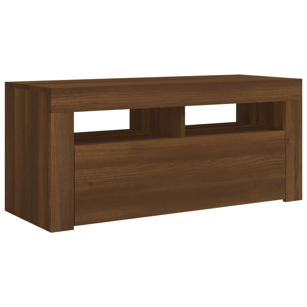 Barna tölgyszínű tv-szekrény led-világítással 90 x 35 x 40 cm Barna tölgyszínű tv-szekrény led-világítással 90 x 35 x 40 cm