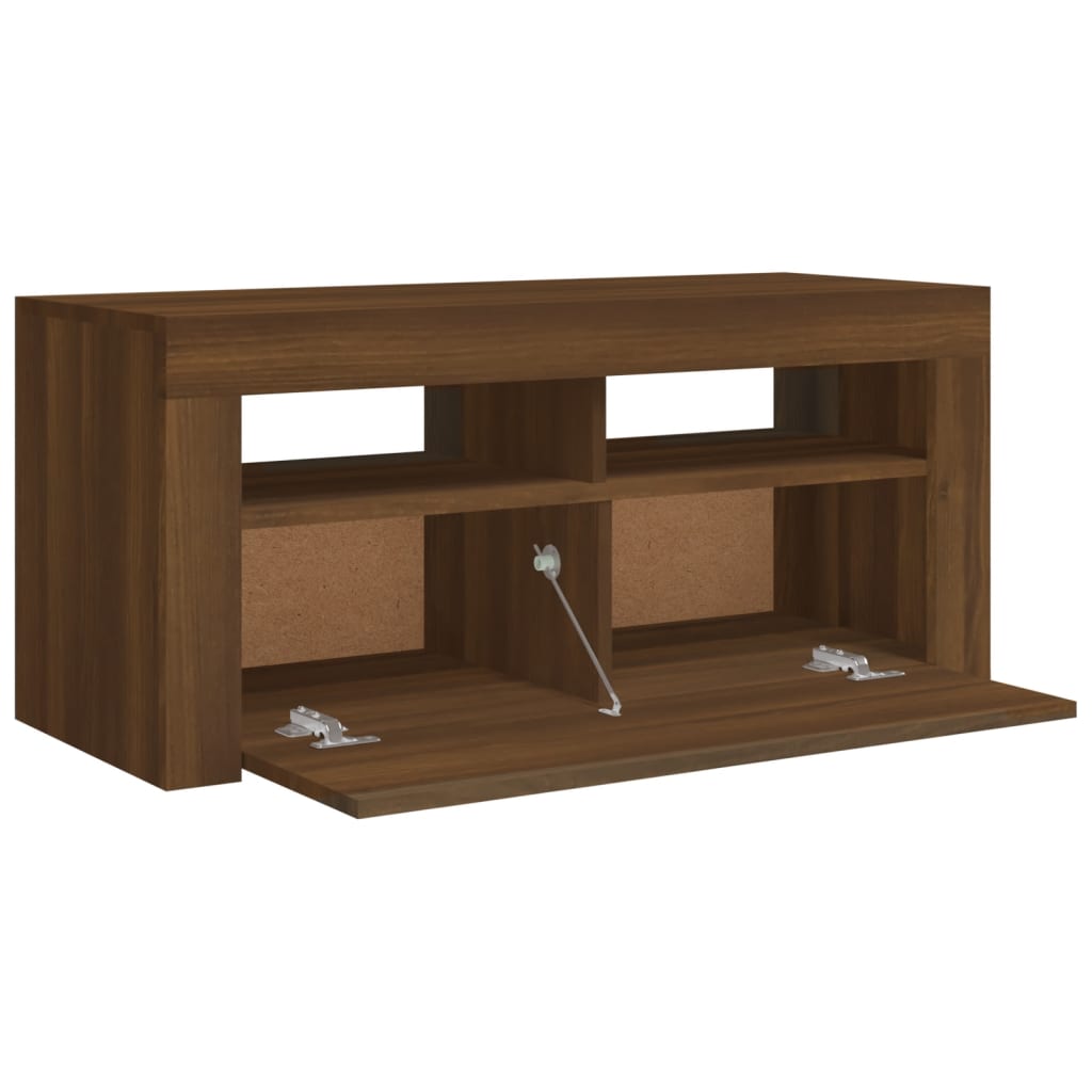 Barna tölgyszínű tv-szekrény led-világítással 90 x 35 x 40 cm Barna tölgyszínű tv-szekrény led-világítással 90 x 35 x 40 cm