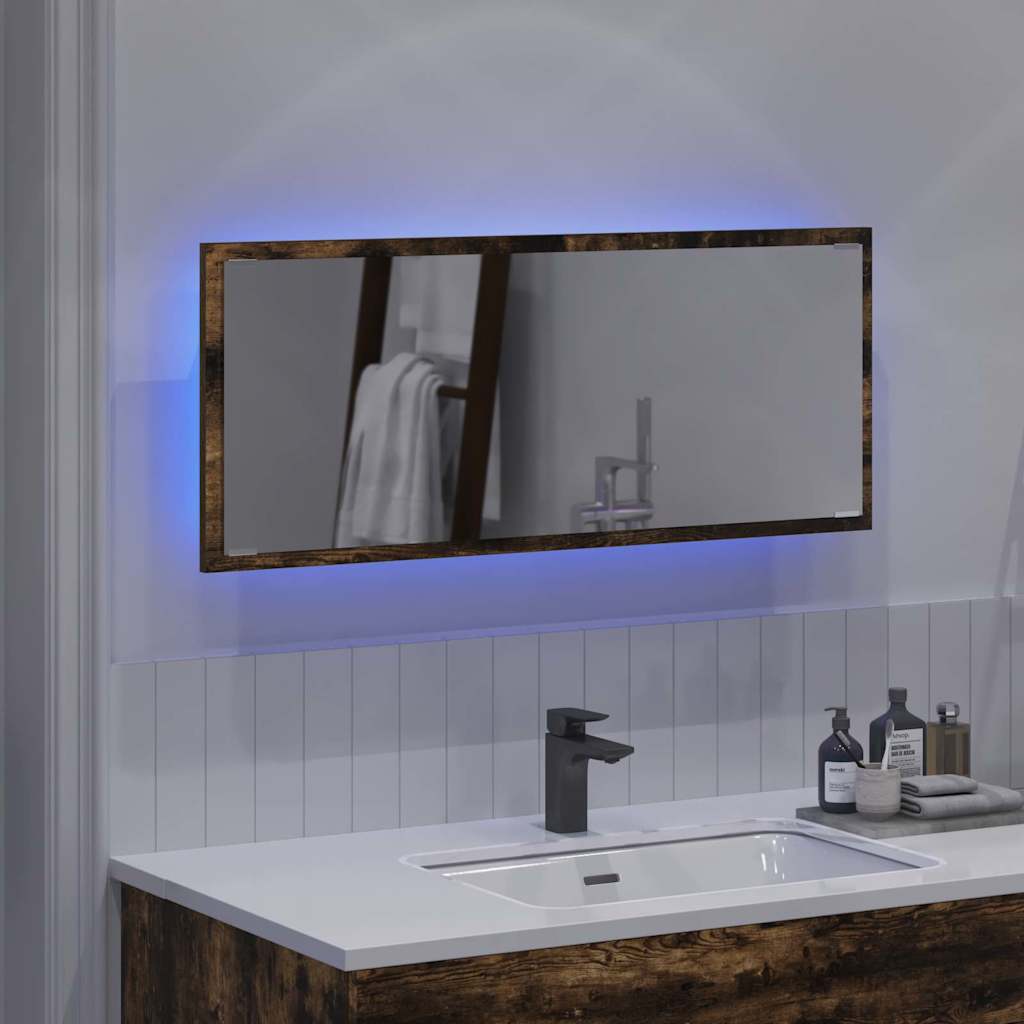 Tükör led -es lámpákkal füstölt tölgy 90 x 8,5 x 37 cm faanyag
