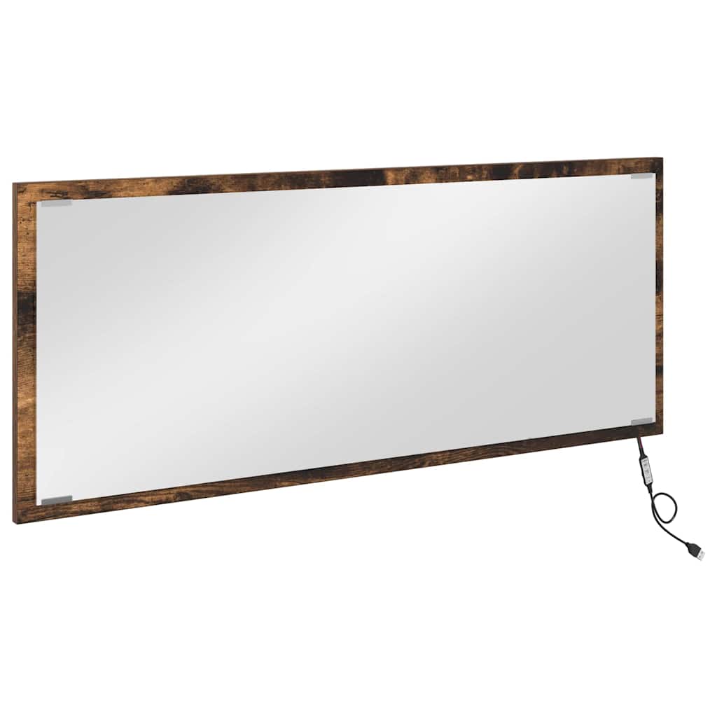 Tükör led -es lámpákkal füstölt tölgy 90 x 8,5 x 37 cm faanyag
