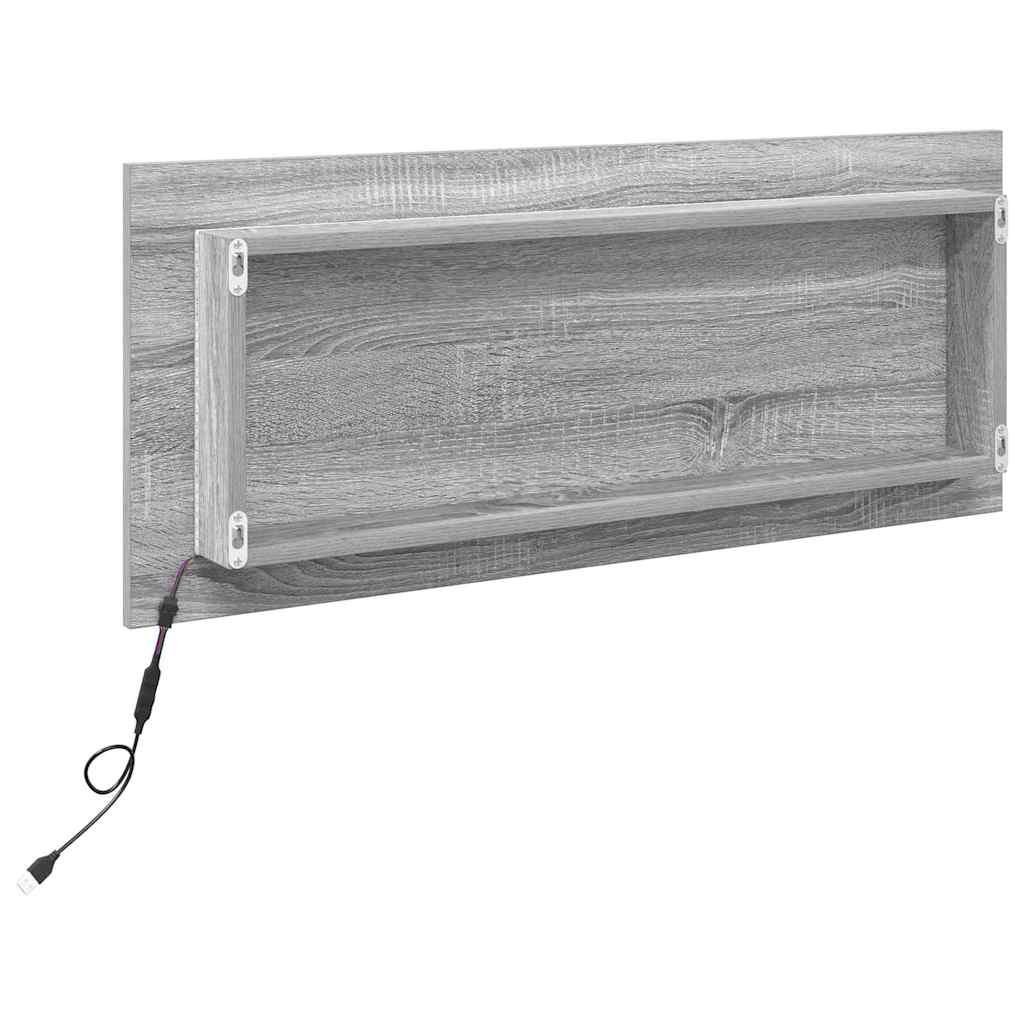 Tükör led -es lámpákkal szürke sonoma 90 x 8,5 x 37 cm faanyag