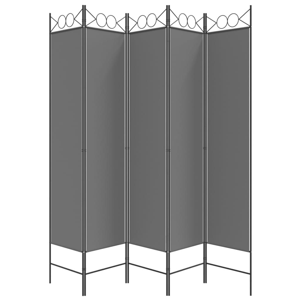 5 paneles antracitszürke szövet térelválasztó 200x200 cm 5 paneles antracitszürke szövet térelválasztó 200x200 cm