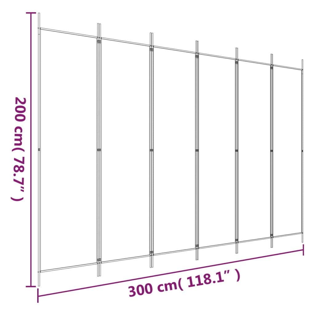 6 paneles fehér szövet térelválasztó 300x200 cm