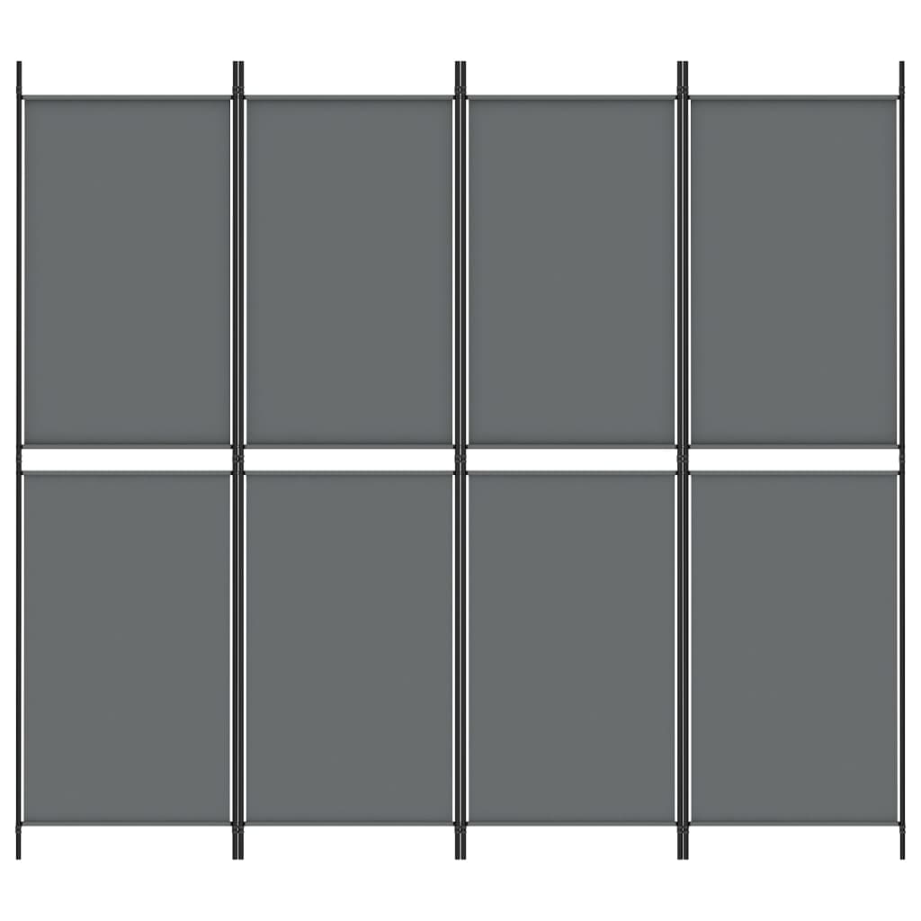 4 paneles antracitszürke szövet térelválasztó 200 x 180 cm