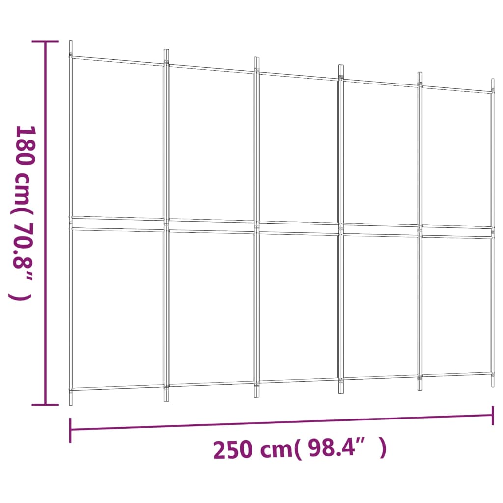 Fehér 5 paneles paraván 250x180 cm szövet