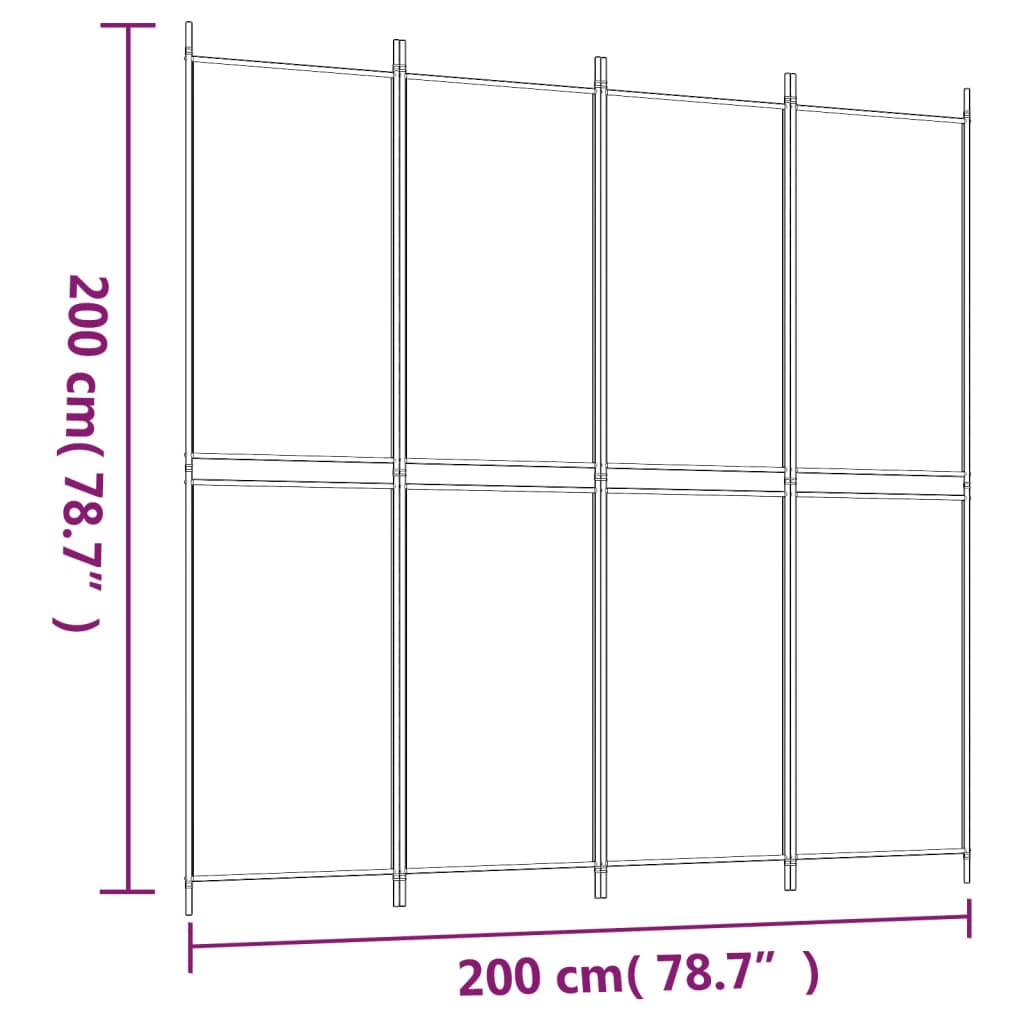 4 paneles fekete szövet térelválasztó 200 x 200 cm