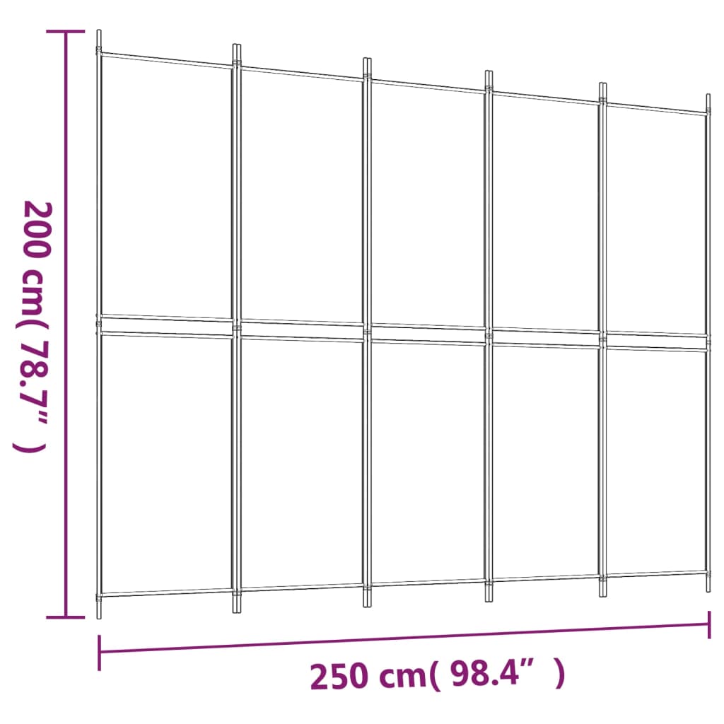 5 paneles barna szövet paraván 250x200 cm