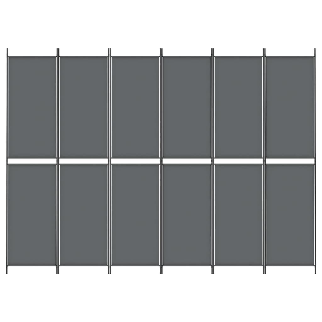 6 paneles antracitszürke szövet térelválasztó 300 x 220 cm