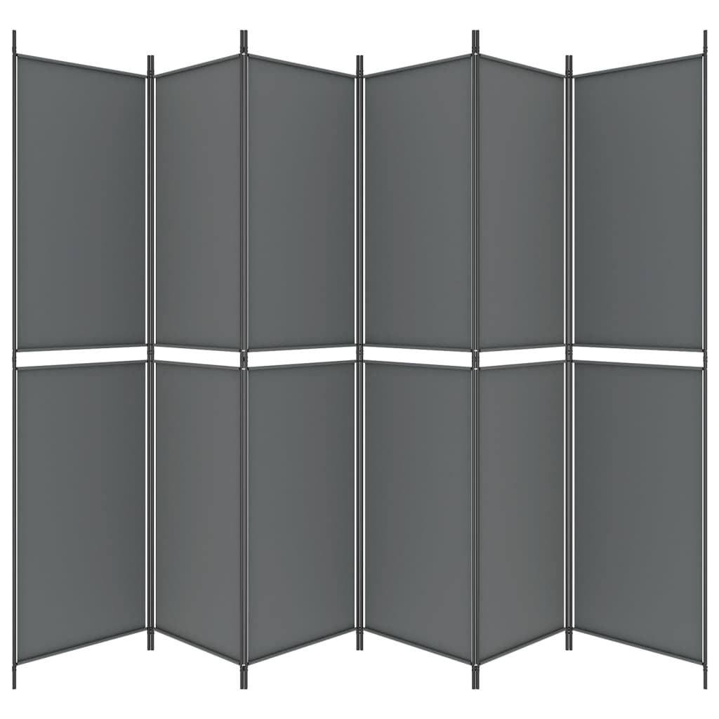 6 paneles antracitszürke szövet térelválasztó 300 x 220 cm