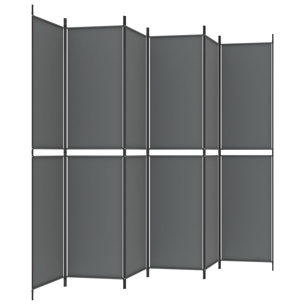 6 paneles antracitszürke szövet térelválasztó 300 x 220 cm