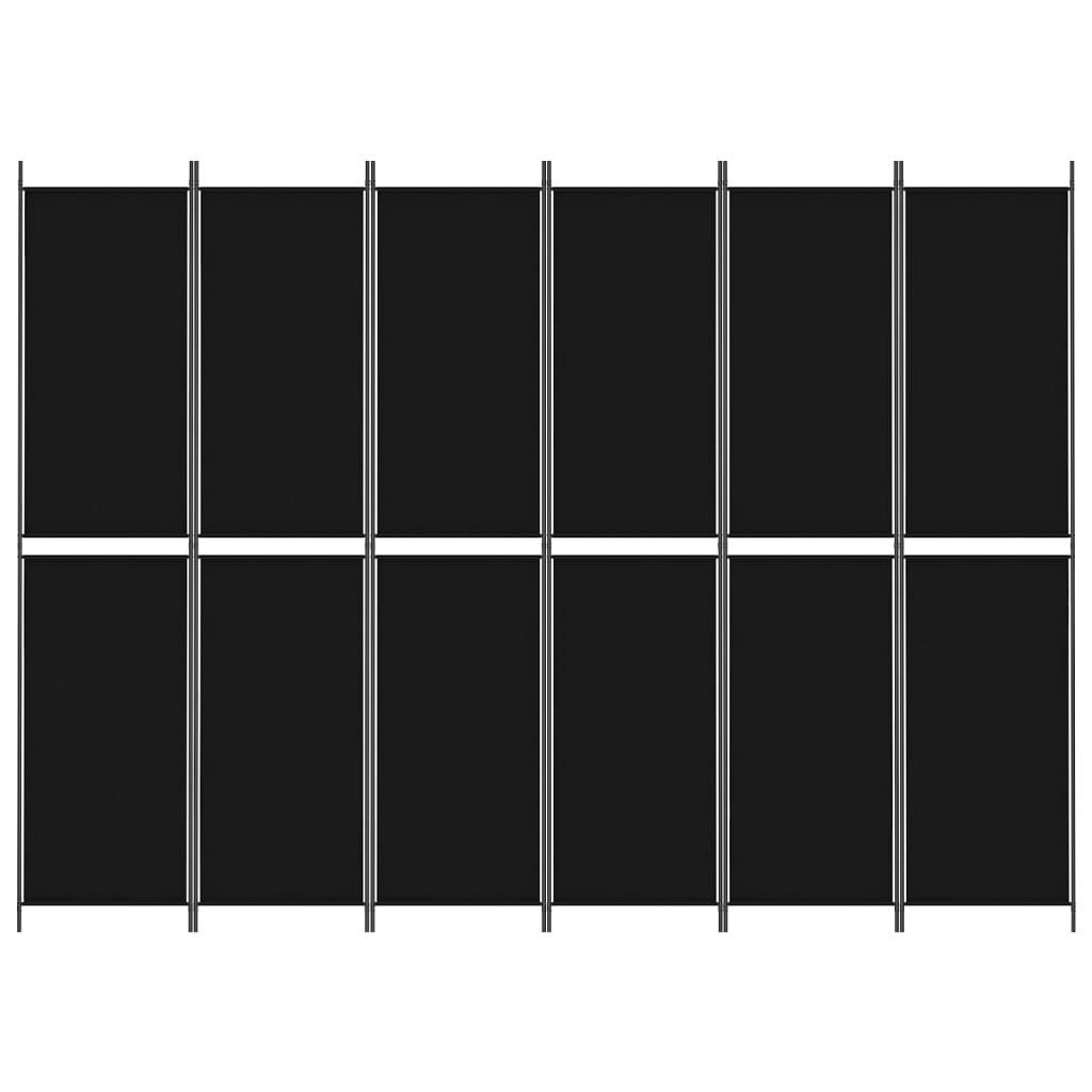 6 paneles fekete szövet térelválasztó 300x220 cm