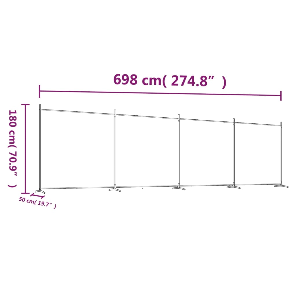 4 paneles fekete szövet térelválasztó 698x180 cm