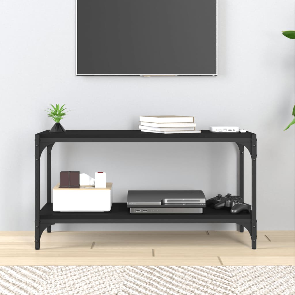 Fekete szerelt fa és acél tv-szekrény 80 x 33 x 41 cm Fekete szerelt fa és acél tv-szekrény 80 x 33 x 41 cm