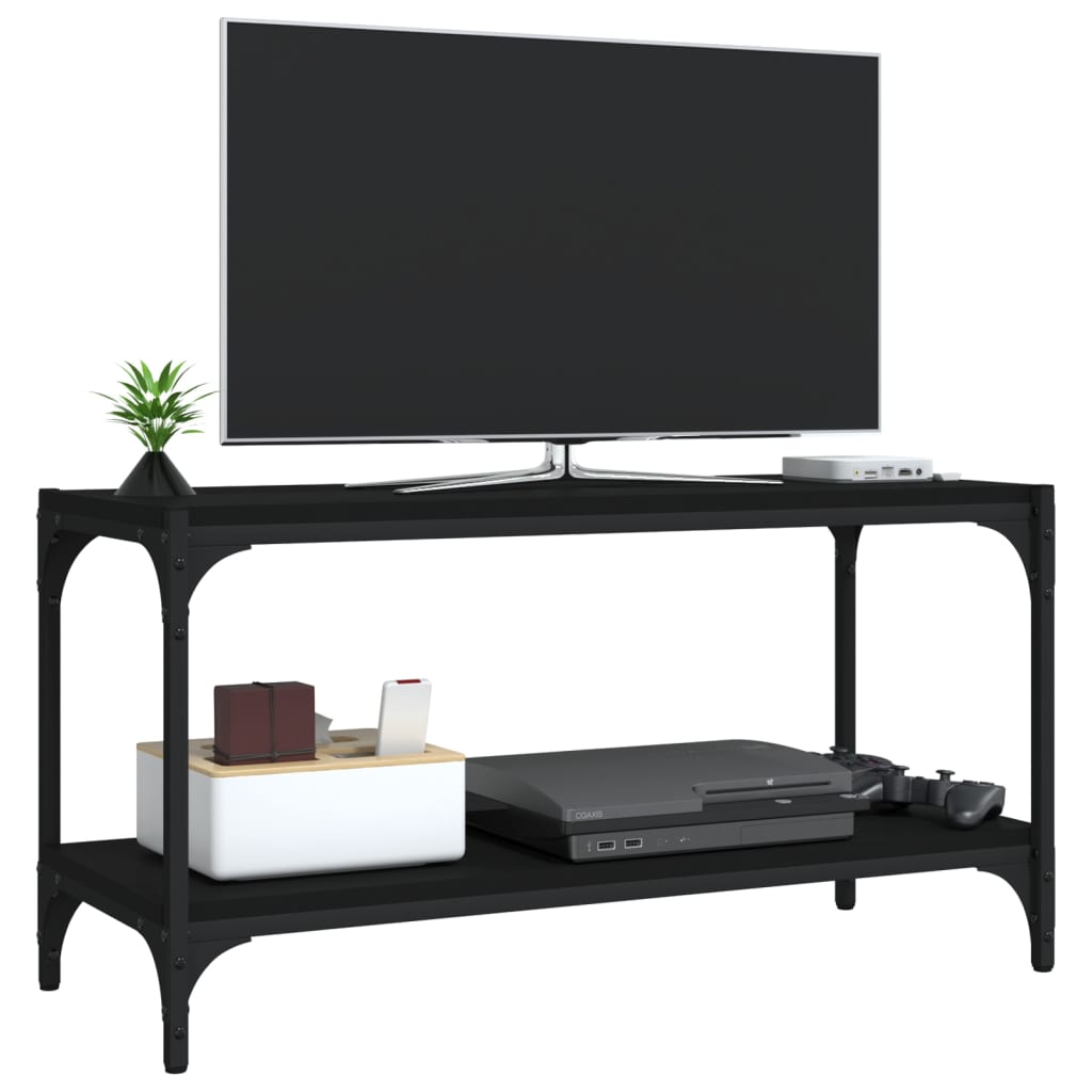 Fekete szerelt fa és acél tv-szekrény 80 x 33 x 41 cm Fekete szerelt fa és acél tv-szekrény 80 x 33 x 41 cm